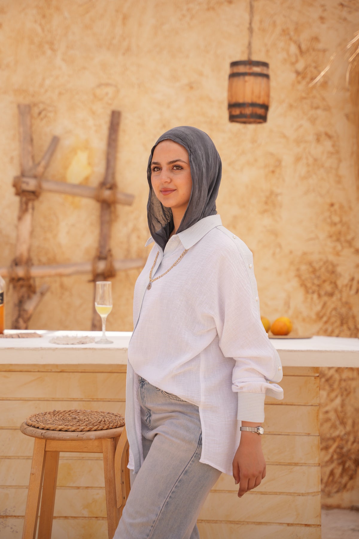 Pearl Drop Cold-Shoulder Shirt