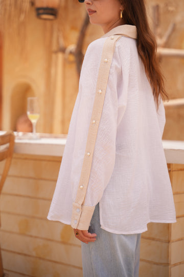 Pearl Drop Cold-Shoulder Shirt